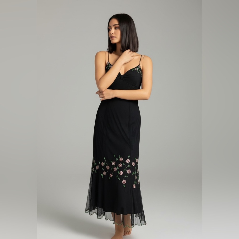 VintageY2K Betsey Johnson Black & Pink Floral Beaded Dress - Picture 2 of 8